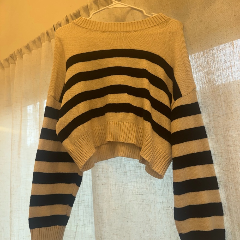 Striped Beige and Black Women's Sweater